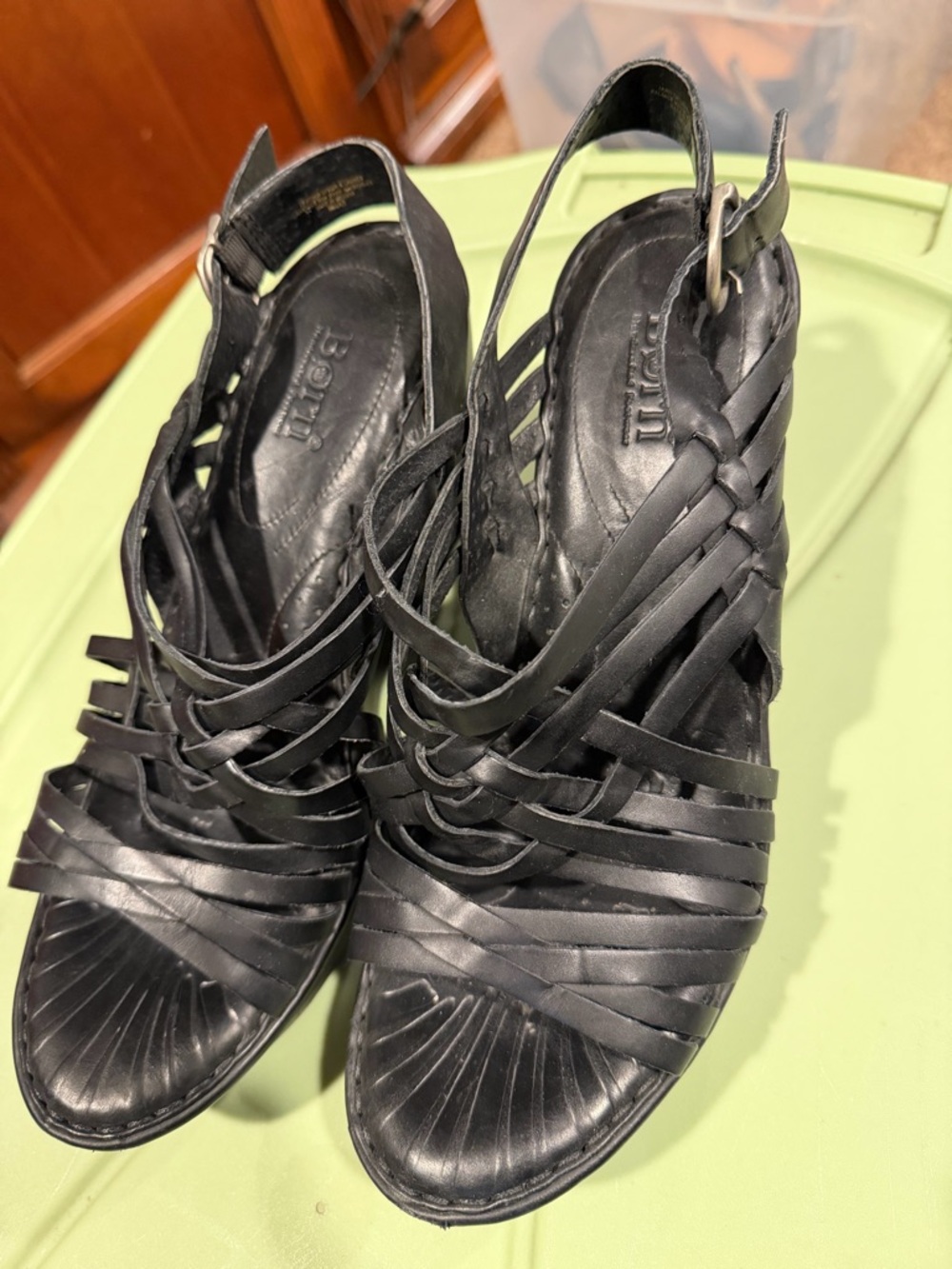 Born Black Woven Leather Slingback Heels
